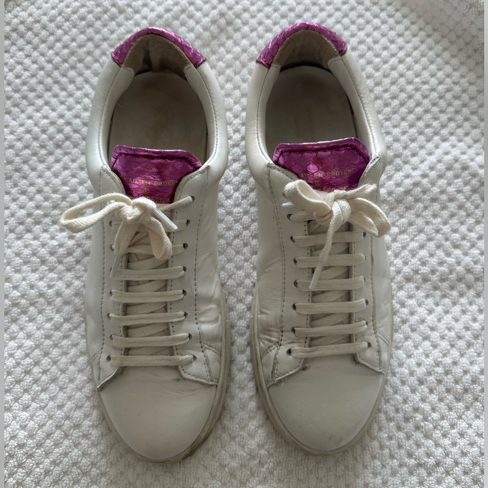 Zespa Aix en Provence White Leather Sneakers with pink snake flashy back